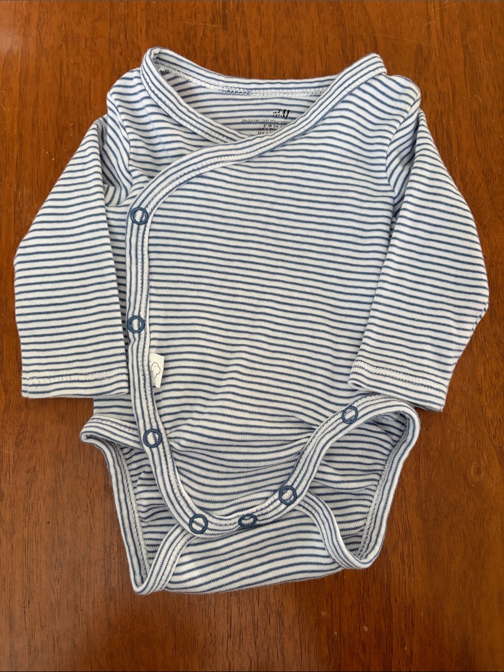 🍓3/$10 H&M Organic Newborn White and Blue Striped Wrap-Front Baby Bodysuit